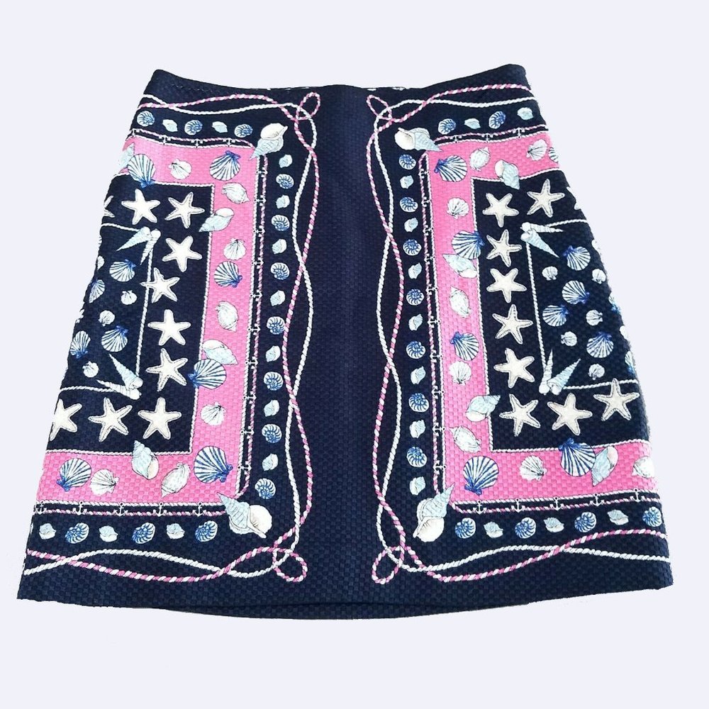 Talbots Blue Pink Textured Nautical Skirt